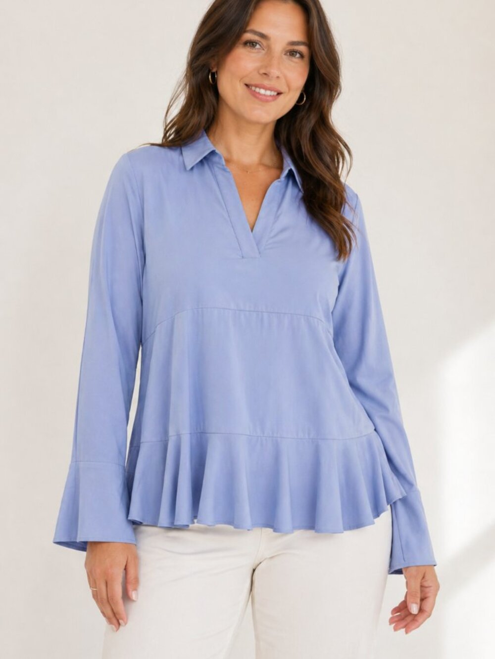 Soft Surroundings Blouse Tunic Top Womens Sz XL Collar V Neck Long Sleeve, NWT